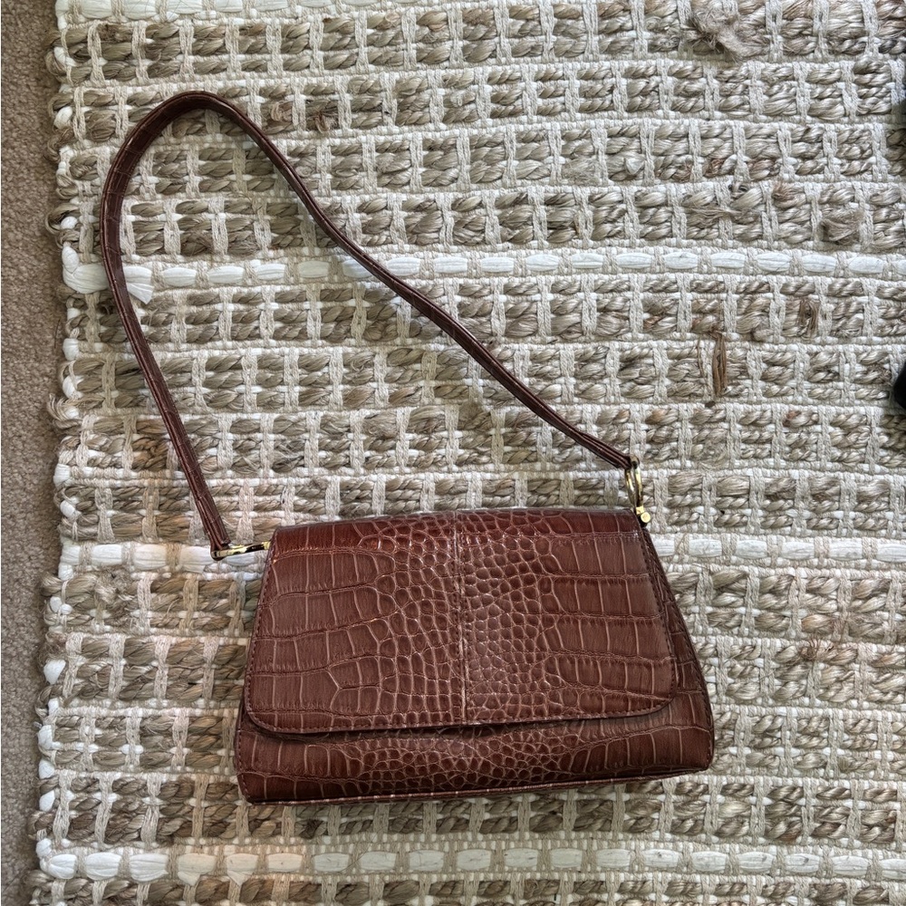 Liz Claiborne Crocodile-Embossed Brown Shoulder Bag